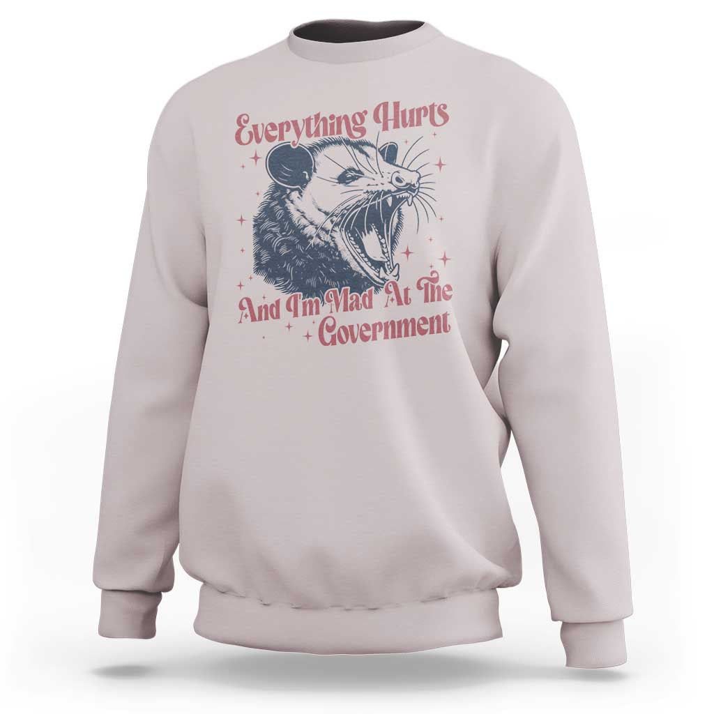 Everything Hurts And I Am Mad At The Government Sweatshirt Funny Burnout Possum