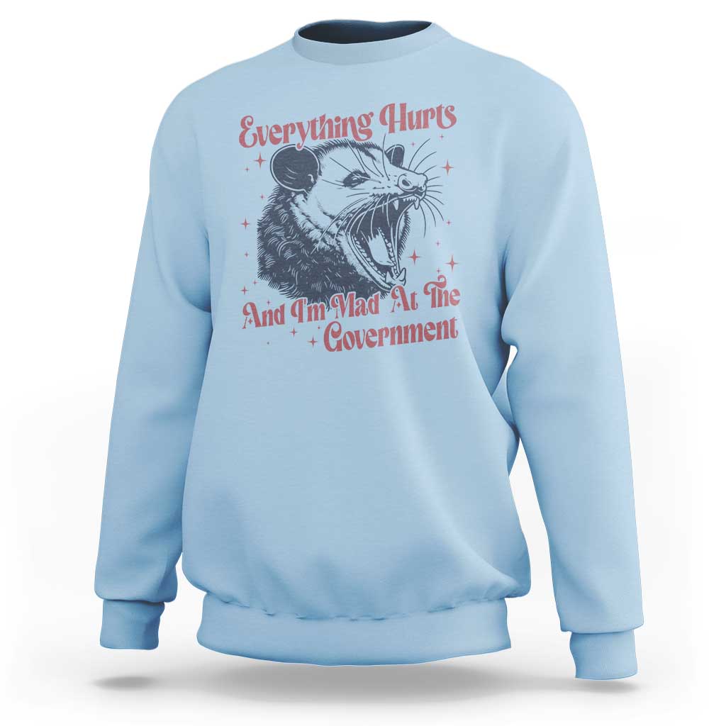 Everything Hurts And I Am Mad At The Government Sweatshirt Funny Burnout Possum