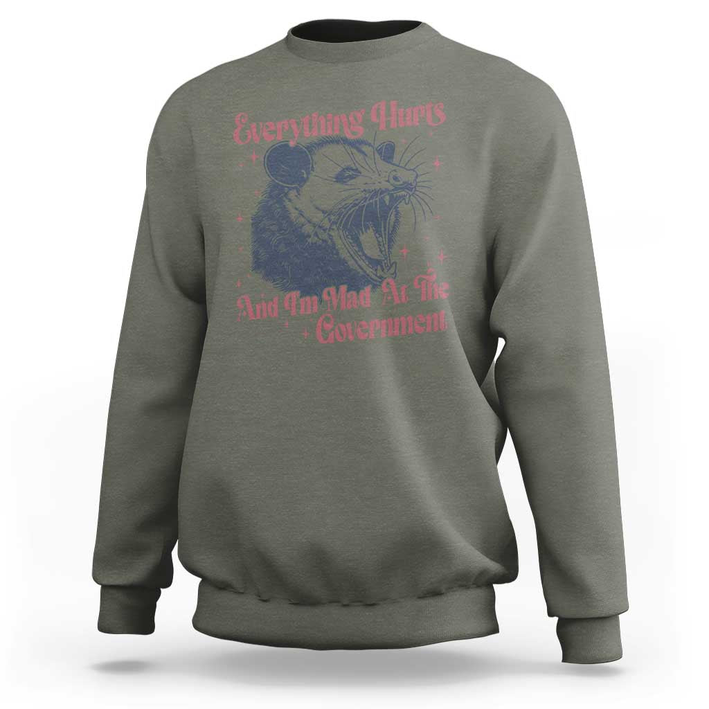 Everything Hurts And I Am Mad At The Government Sweatshirt Funny Burnout Possum