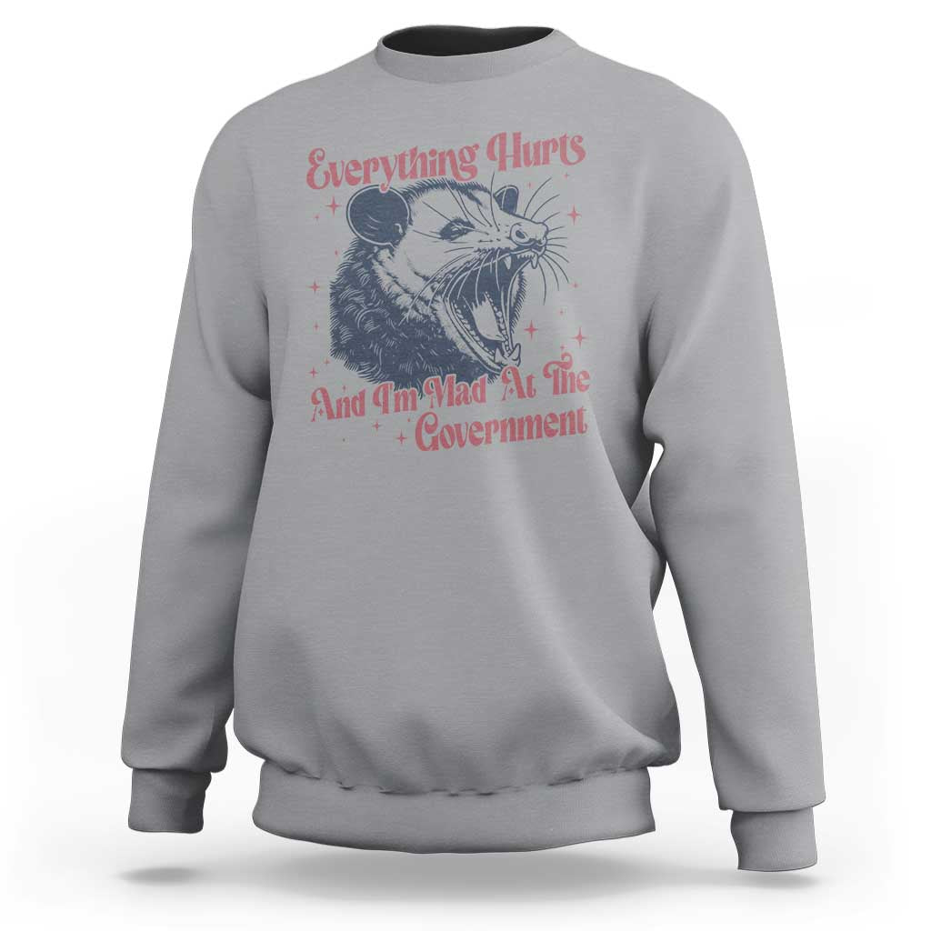 Everything Hurts And I Am Mad At The Government Sweatshirt Funny Burnout Possum