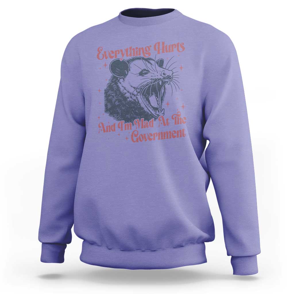 Everything Hurts And I Am Mad At The Government Sweatshirt Funny Burnout Possum