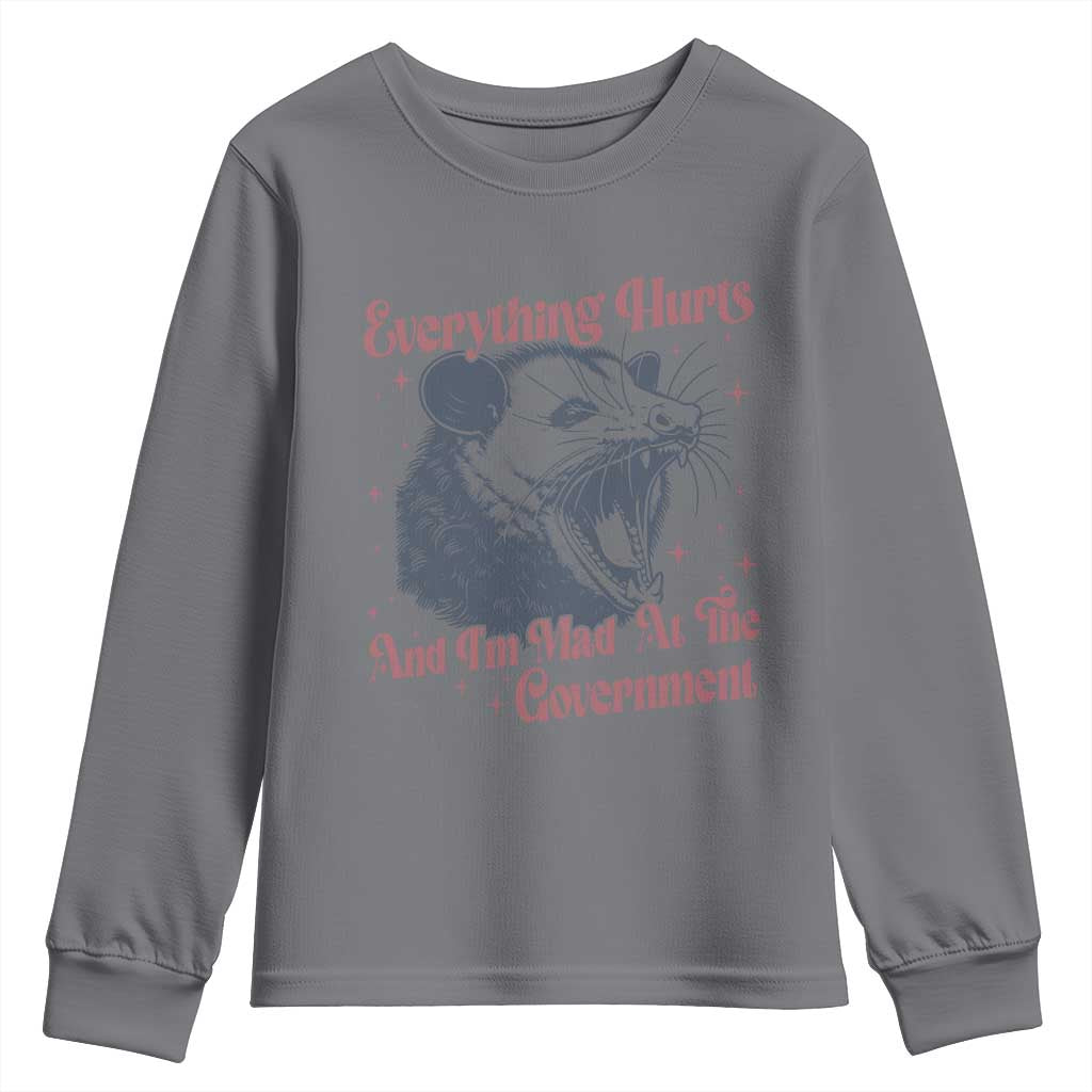 Everything Hurts And I Am Mad At The Government Youth Sweatshirt Funny Burnout Possum