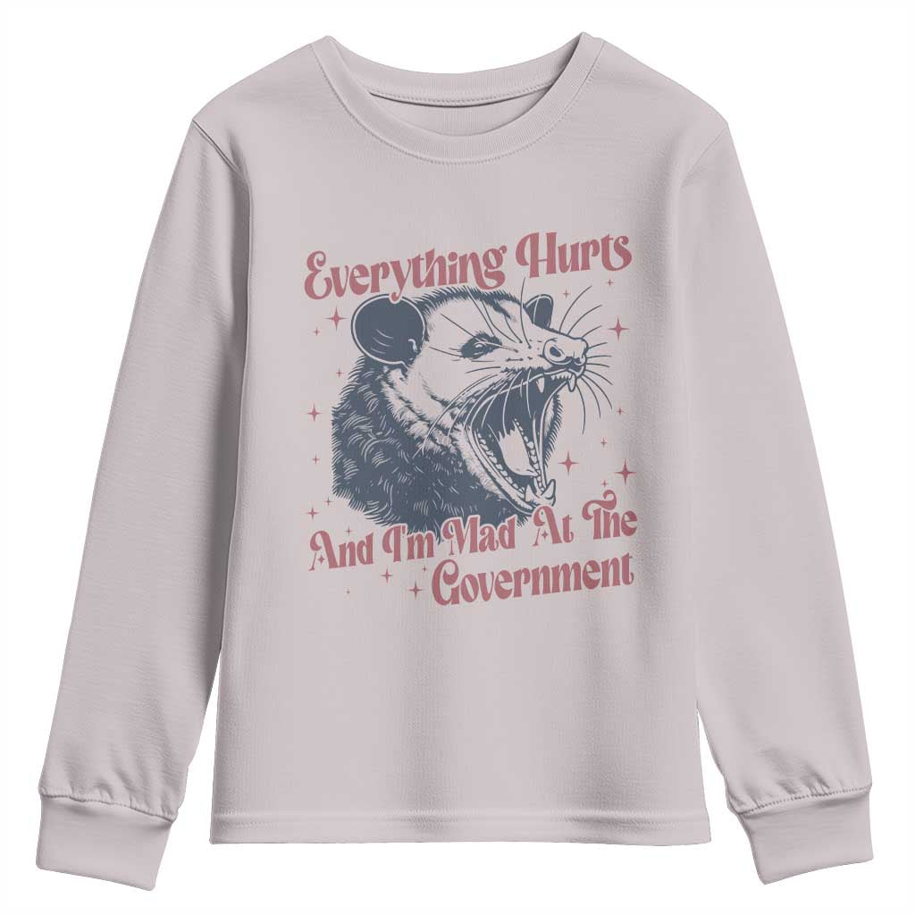 Everything Hurts And I Am Mad At The Government Youth Sweatshirt Funny Burnout Possum