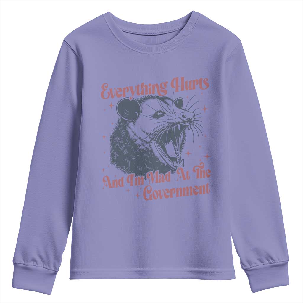Everything Hurts And I Am Mad At The Government Youth Sweatshirt Funny Burnout Possum