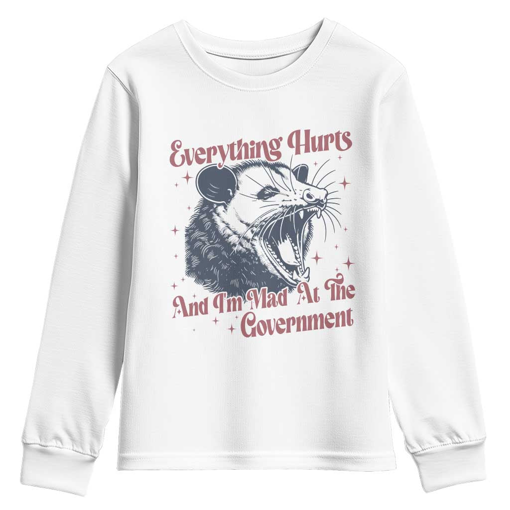 Everything Hurts And I Am Mad At The Government Youth Sweatshirt Funny Burnout Possum