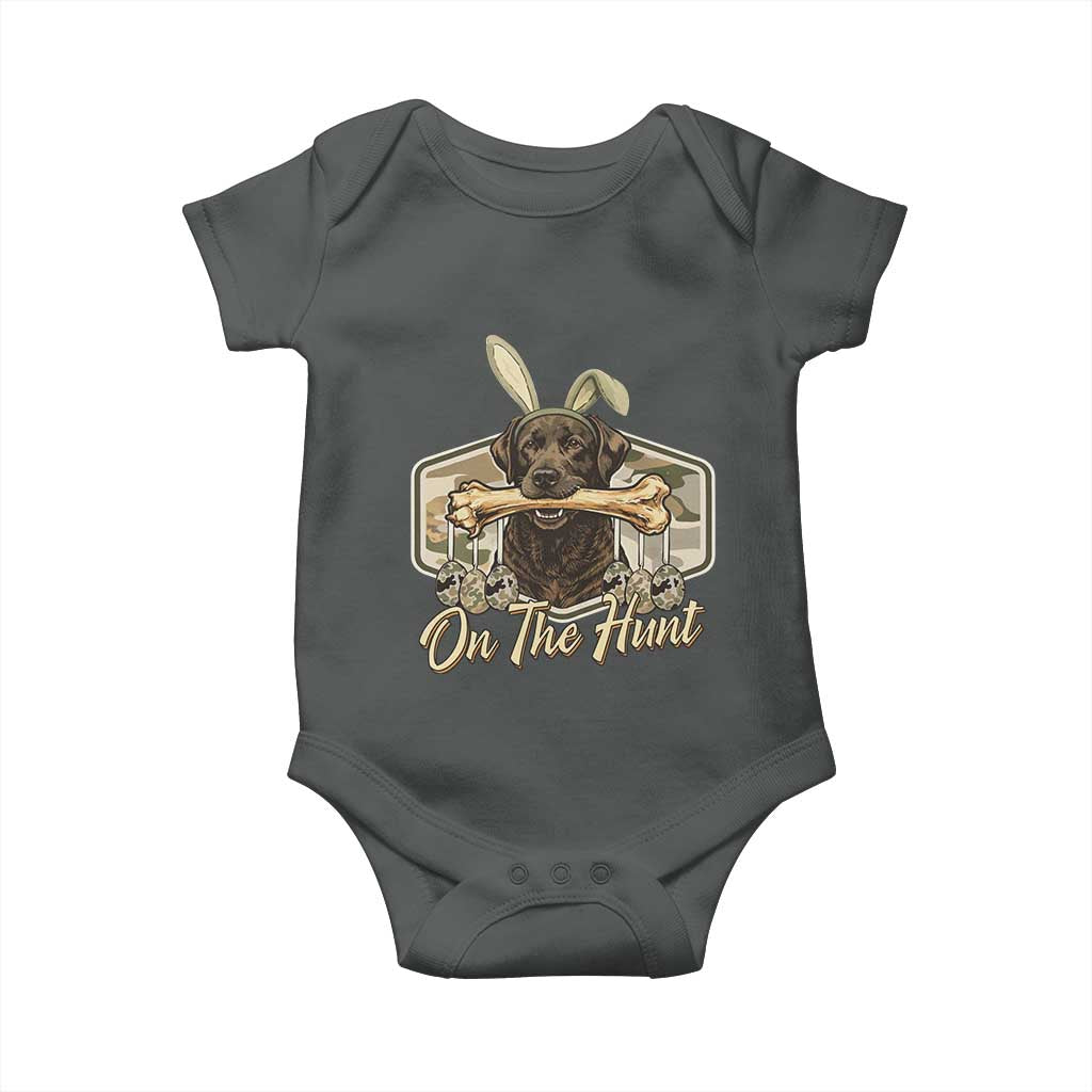 Funny Egg Hunter Baby Onesie On The Hunt Camo Easter Labrador Dog