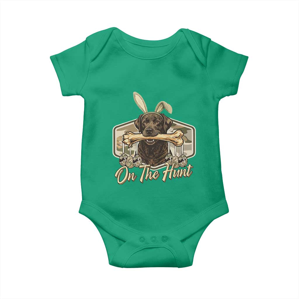Funny Egg Hunter Baby Onesie On The Hunt Camo Easter Labrador Dog