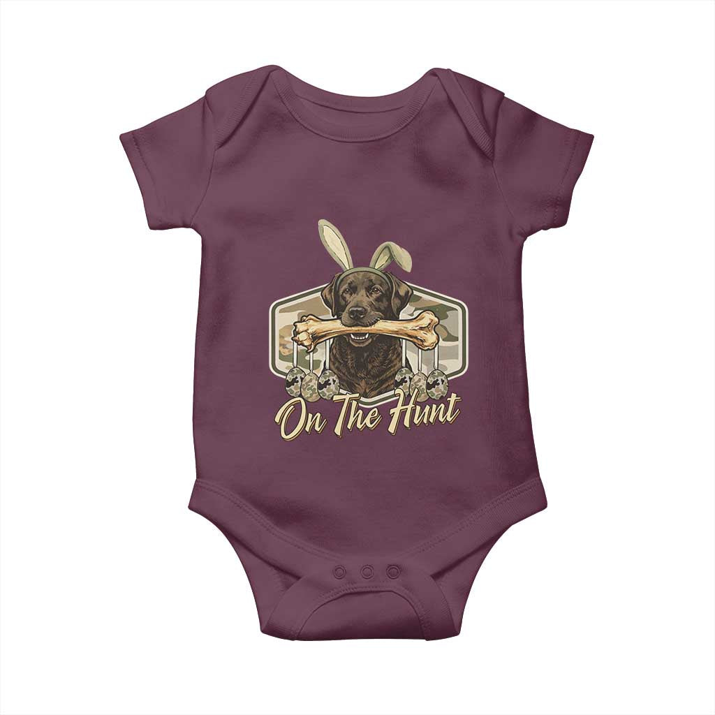 Funny Egg Hunter Baby Onesie On The Hunt Camo Easter Labrador Dog