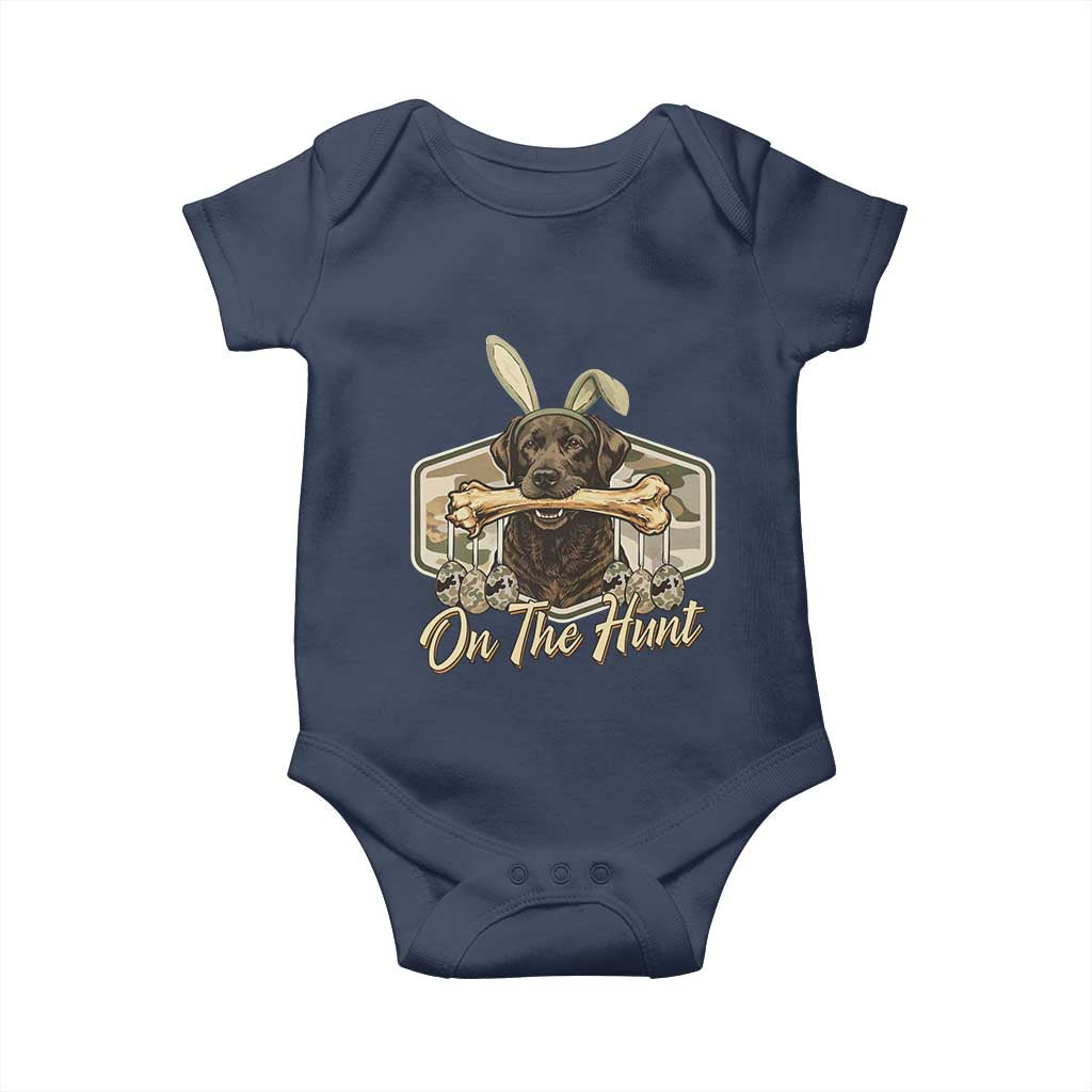 Funny Egg Hunter Baby Onesie On The Hunt Camo Easter Labrador Dog