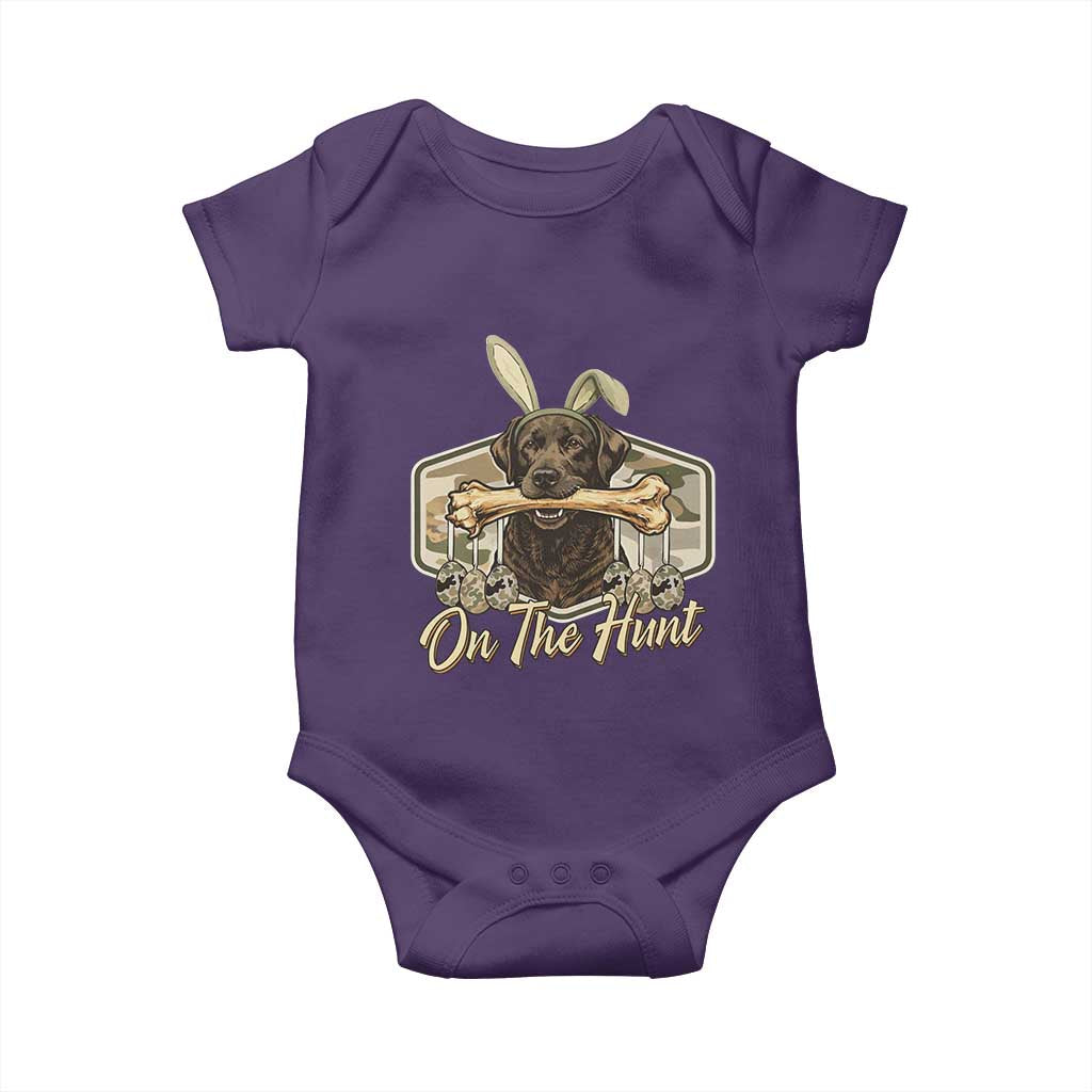 Funny Egg Hunter Baby Onesie On The Hunt Camo Easter Labrador Dog