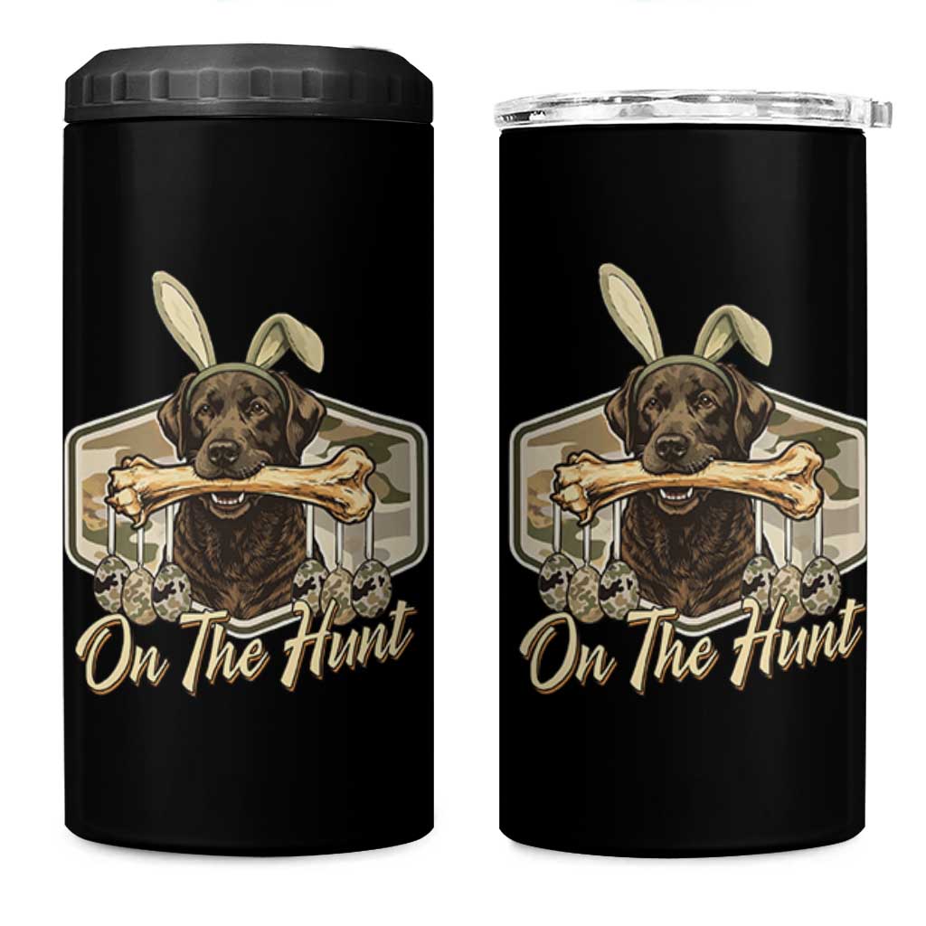 Funny Egg Hunter 4 in 1 Can Cooler Tumbler On The Hunt Camo Easter Labrador Dog