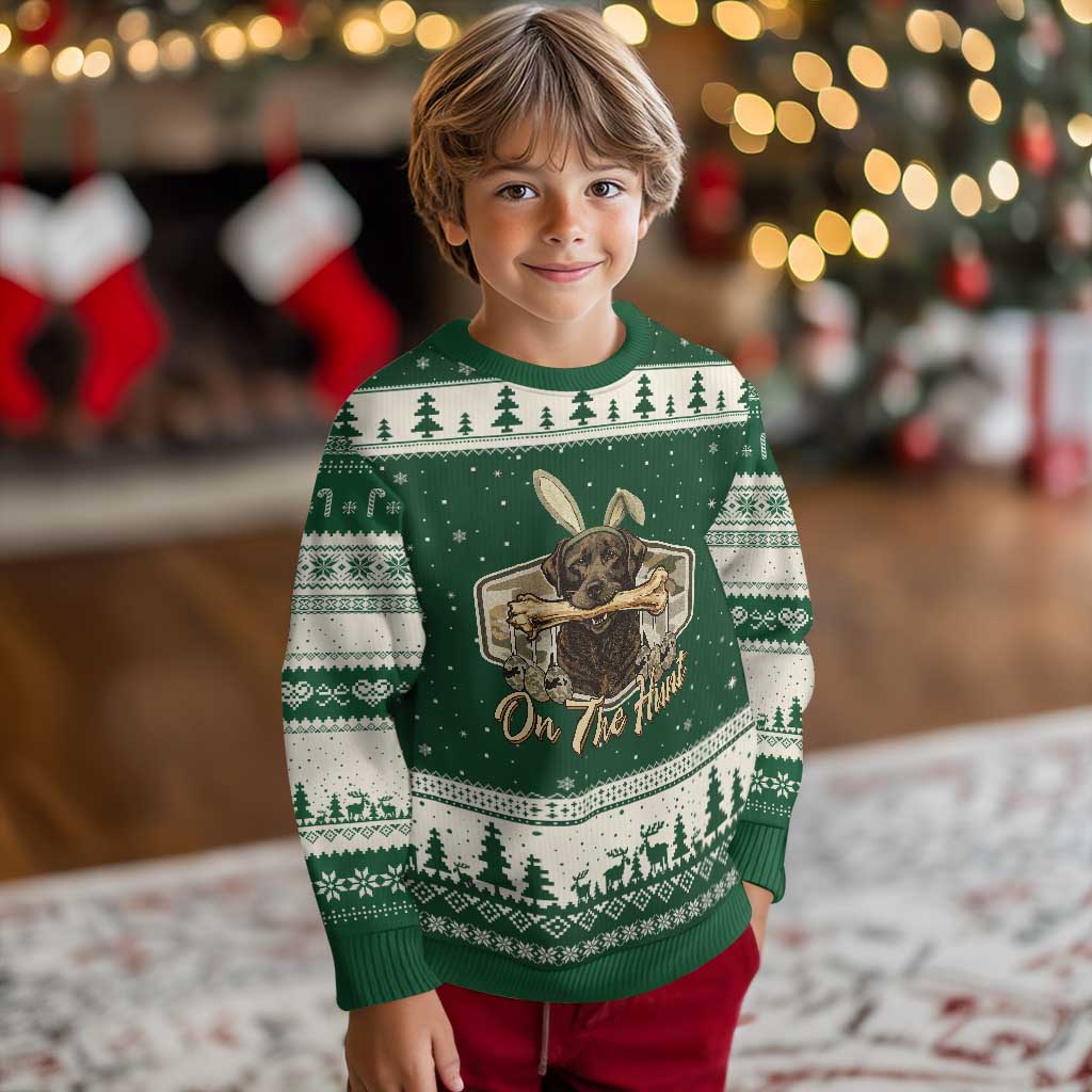 Funny Egg Hunter Ugly Christmas Sweater On The Hunt Camo Easter Labrador Dog