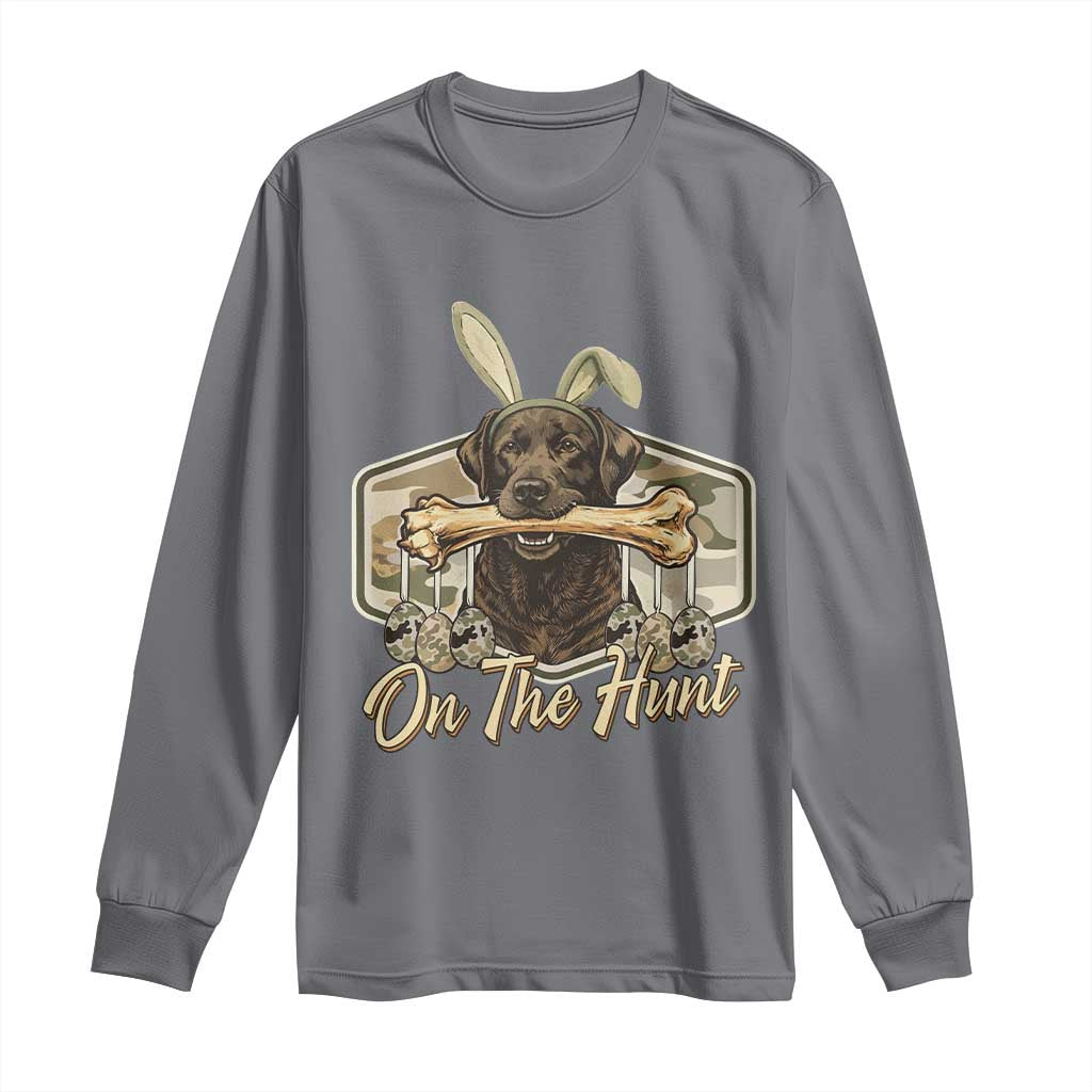 Funny Egg Hunter Long Sleeve Shirt On The Hunt Camo Easter Labrador Dog