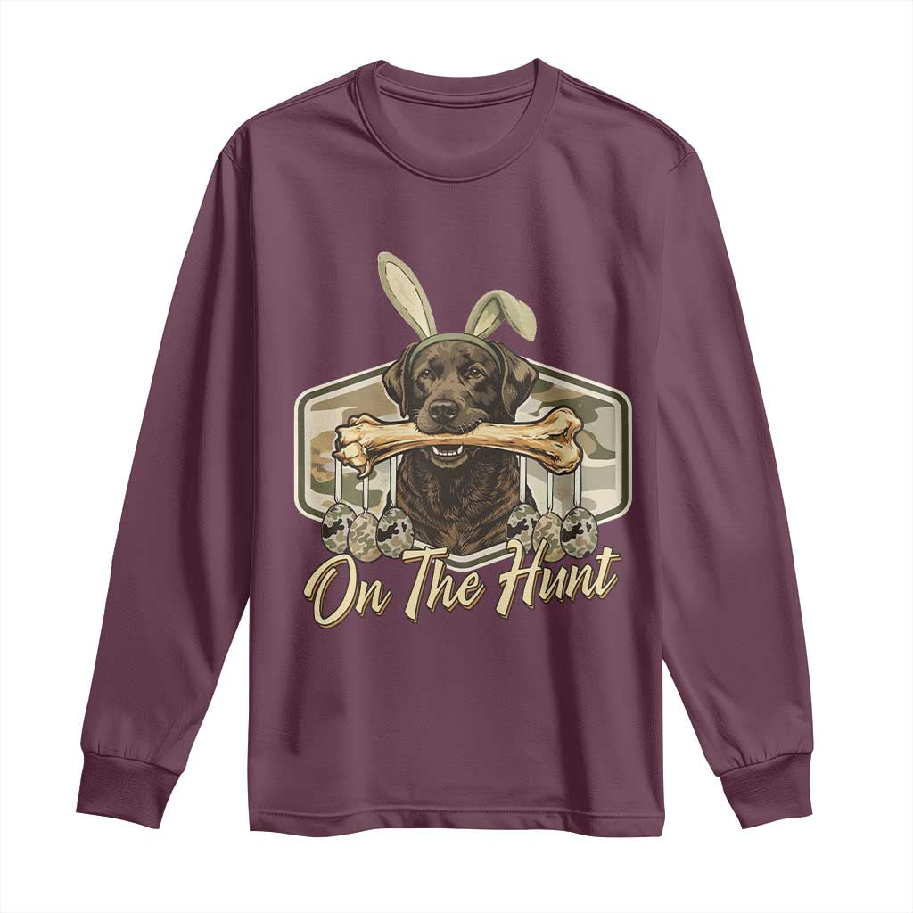 Funny Egg Hunter Long Sleeve Shirt On The Hunt Camo Easter Labrador Dog