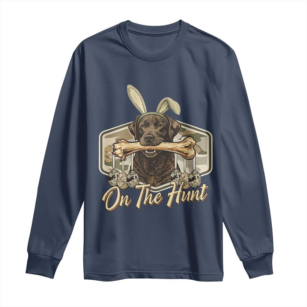 Funny Egg Hunter Long Sleeve Shirt On The Hunt Camo Easter Labrador Dog