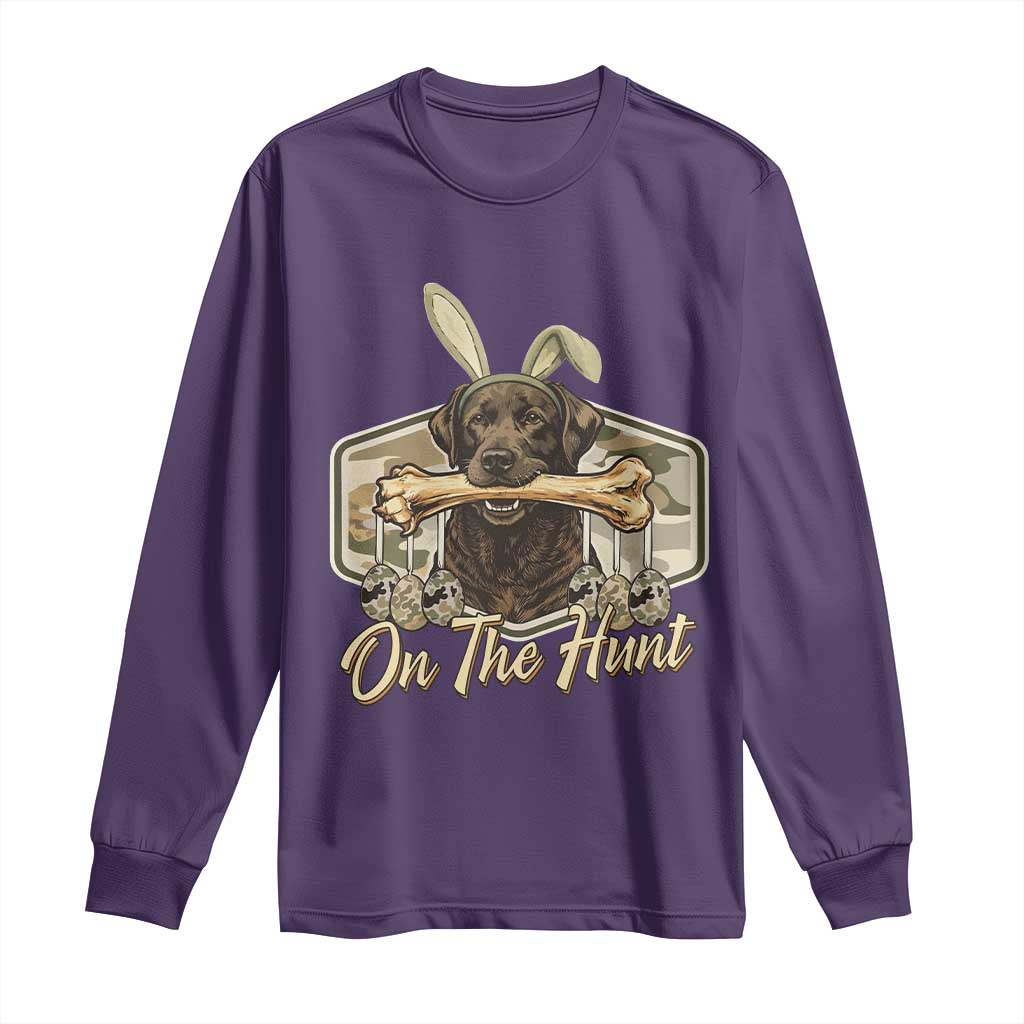 Funny Egg Hunter Long Sleeve Shirt On The Hunt Camo Easter Labrador Dog