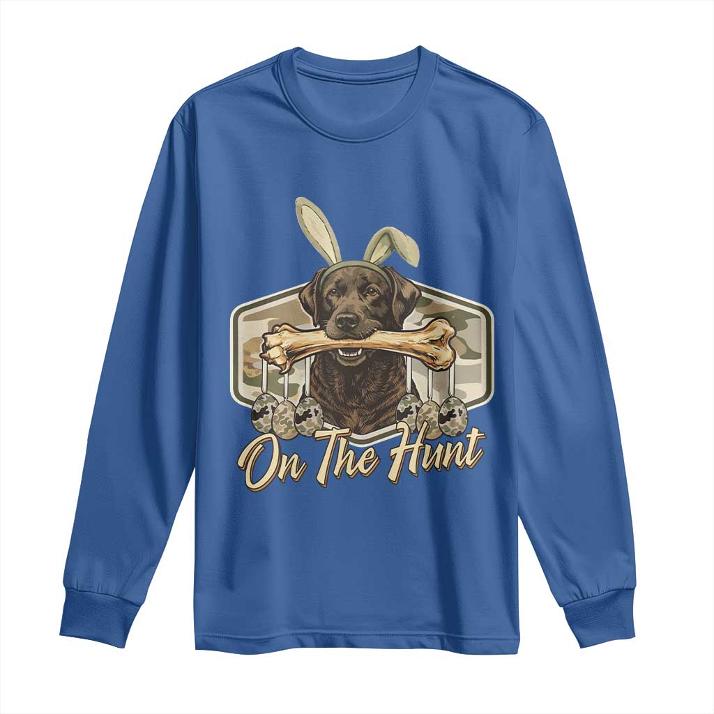 Funny Egg Hunter Long Sleeve Shirt On The Hunt Camo Easter Labrador Dog