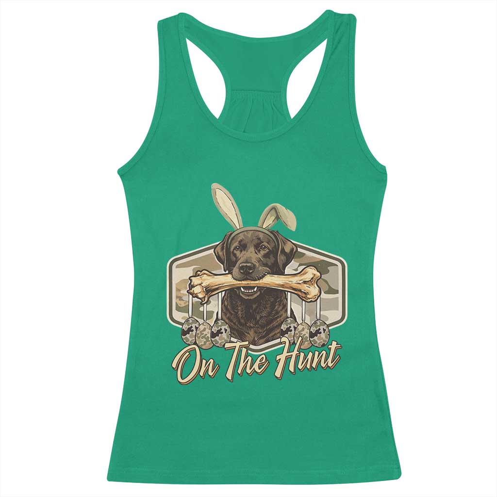 Funny Egg Hunter Racerback Tank Top On The Hunt Camo Easter Labrador Dog