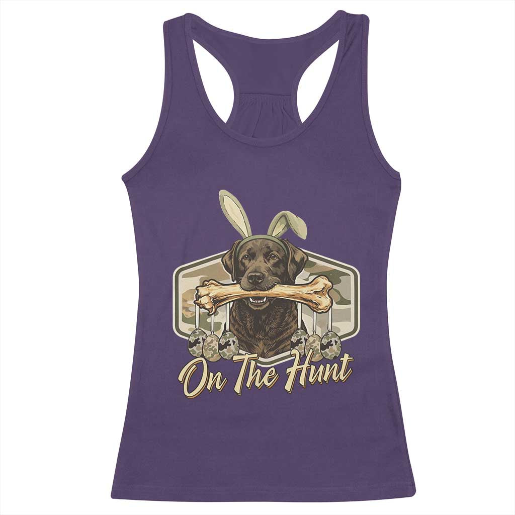 Funny Egg Hunter Racerback Tank Top On The Hunt Camo Easter Labrador Dog