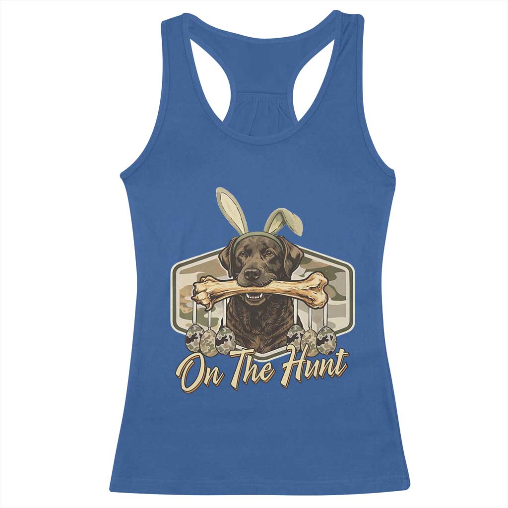 Funny Egg Hunter Racerback Tank Top On The Hunt Camo Easter Labrador Dog