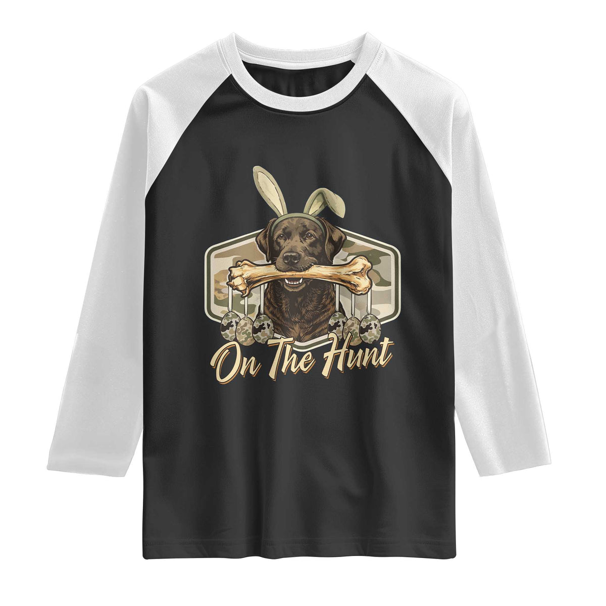 Funny Egg Hunter Raglan Shirt On The Hunt Camo Easter Labrador Dog