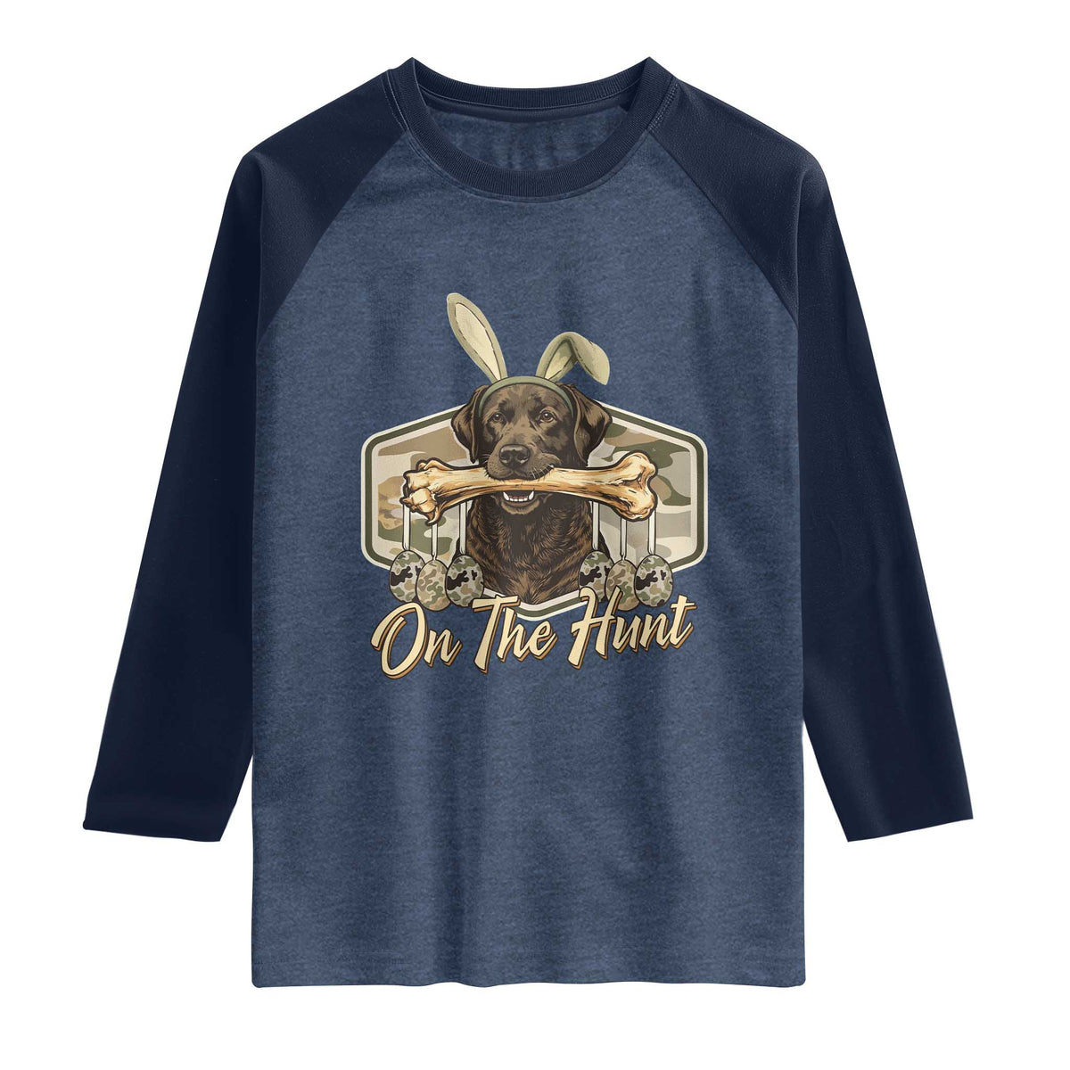 Funny Egg Hunter Raglan Shirt On The Hunt Camo Easter Labrador Dog