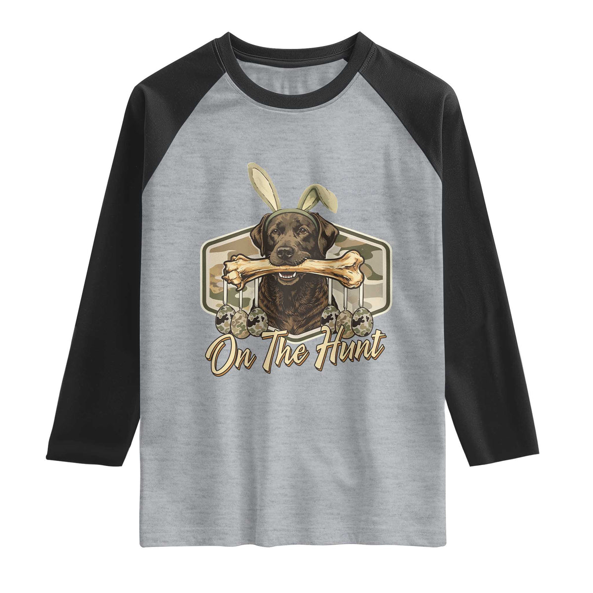 Funny Egg Hunter Raglan Shirt On The Hunt Camo Easter Labrador Dog