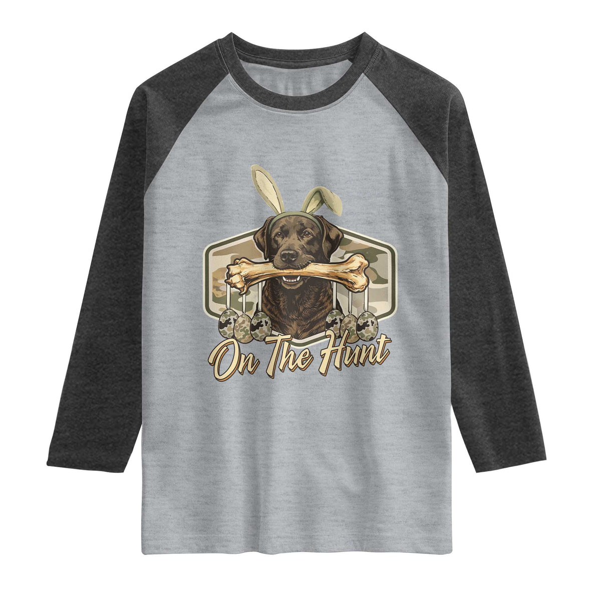 Funny Egg Hunter Raglan Shirt On The Hunt Camo Easter Labrador Dog