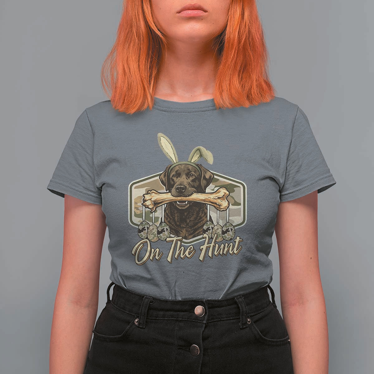 Funny Egg Hunter T Shirt For Women On The Hunt Camo Easter Labrador Dog