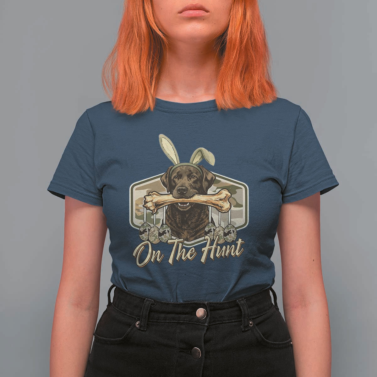 Funny Egg Hunter T Shirt For Women On The Hunt Camo Easter Labrador Dog