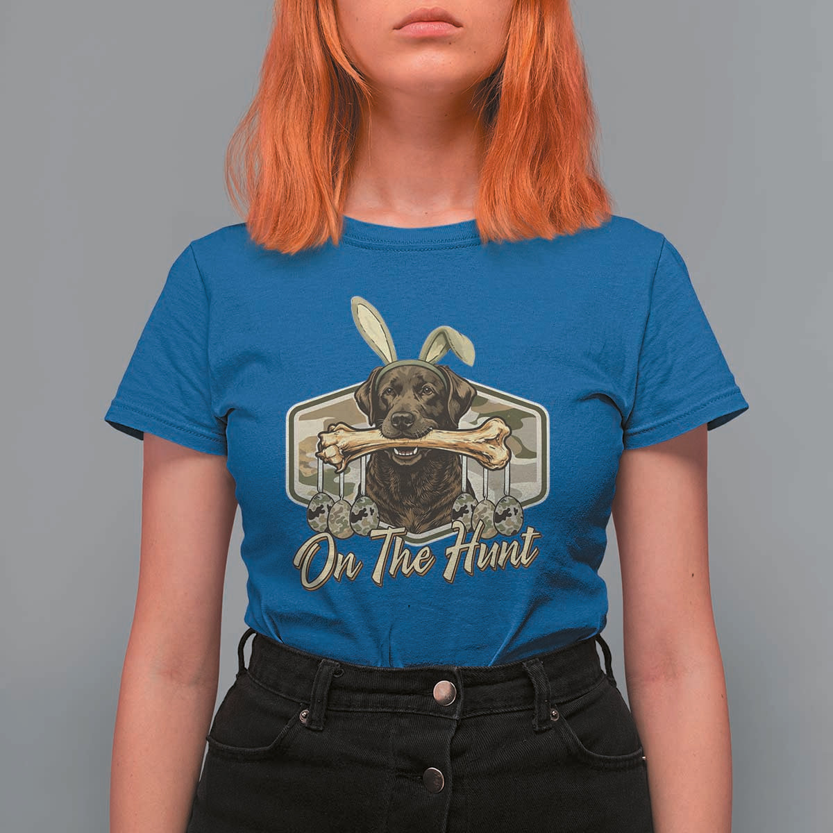 Funny Egg Hunter T Shirt For Women On The Hunt Camo Easter Labrador Dog