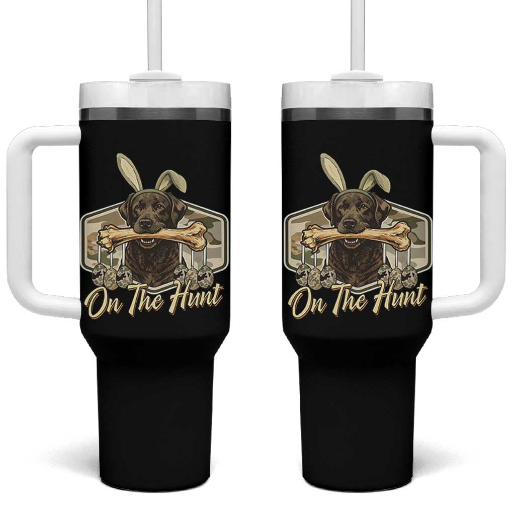 Funny Egg Hunter Tumbler With Handle On The Hunt Camo Easter Labrador Dog