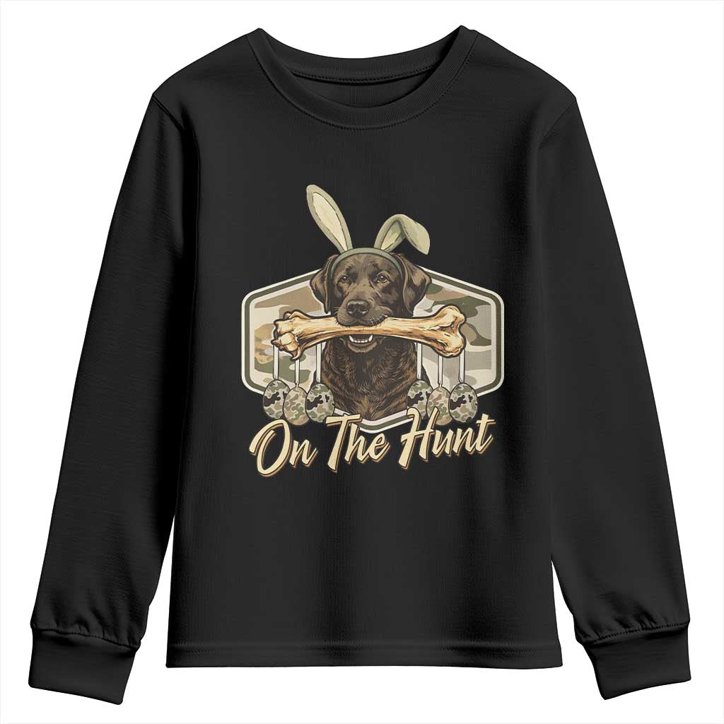 Funny Egg Hunter Youth Sweatshirt On The Hunt Camo Easter Labrador Dog