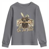 Funny Egg Hunter Youth Sweatshirt On The Hunt Camo Easter Labrador Dog