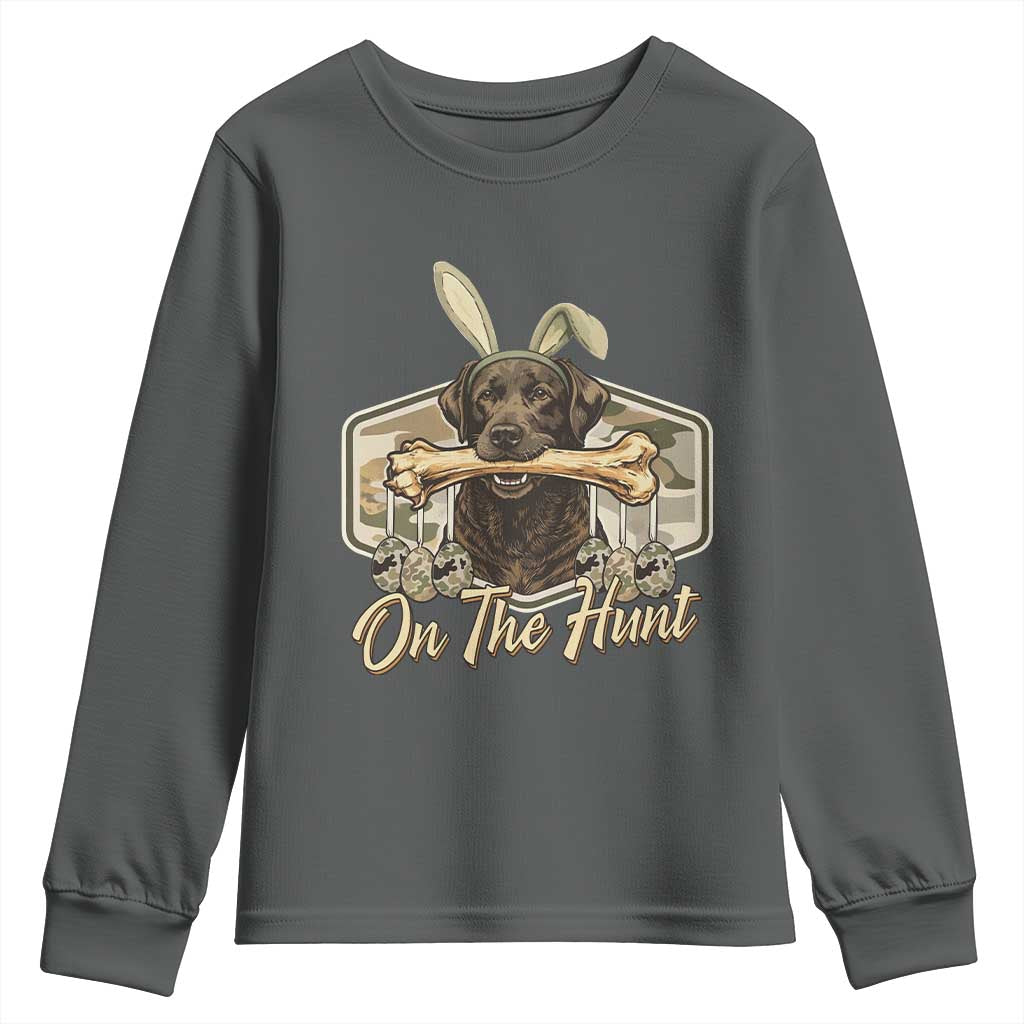Funny Egg Hunter Youth Sweatshirt On The Hunt Camo Easter Labrador Dog