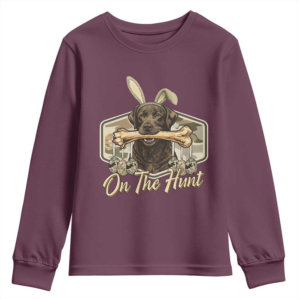 Funny Egg Hunter Youth Sweatshirt On The Hunt Camo Easter Labrador Dog