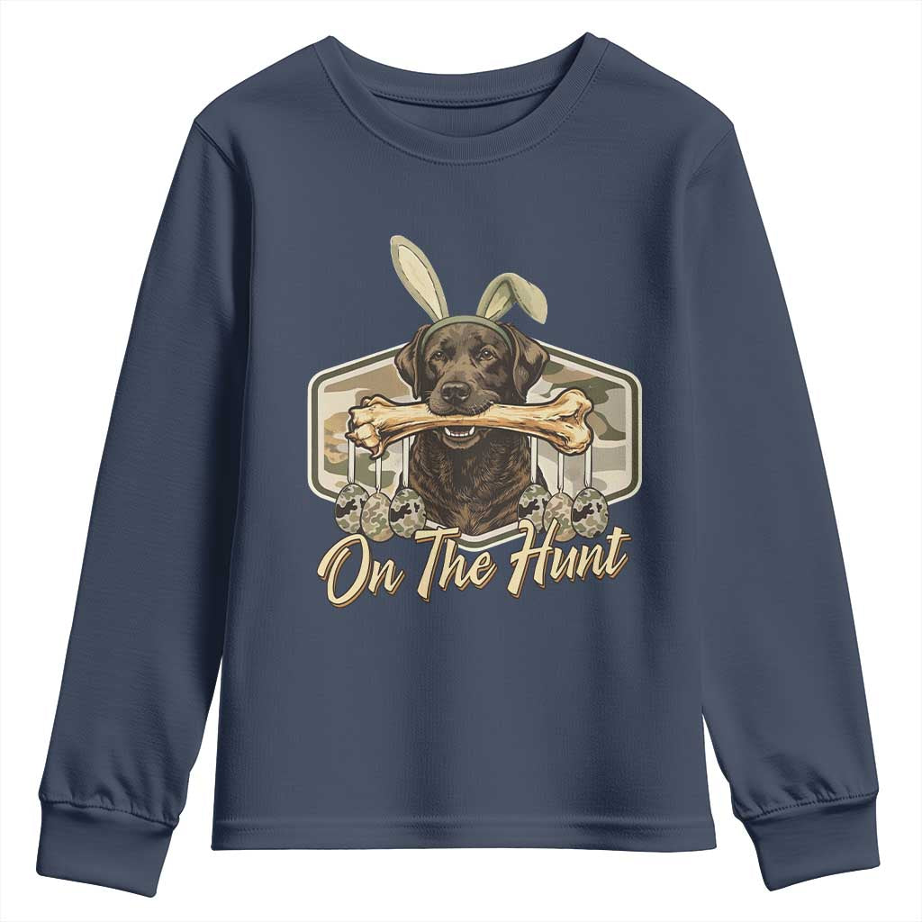 Funny Egg Hunter Youth Sweatshirt On The Hunt Camo Easter Labrador Dog