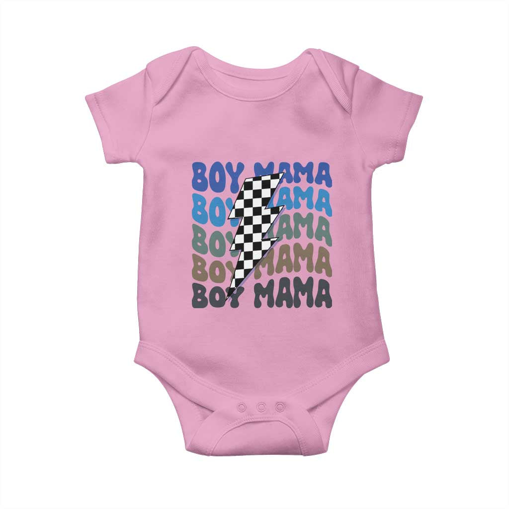 Funny Boy Mama Baby Onesie Mother's Day Checkered Lightning Bolt