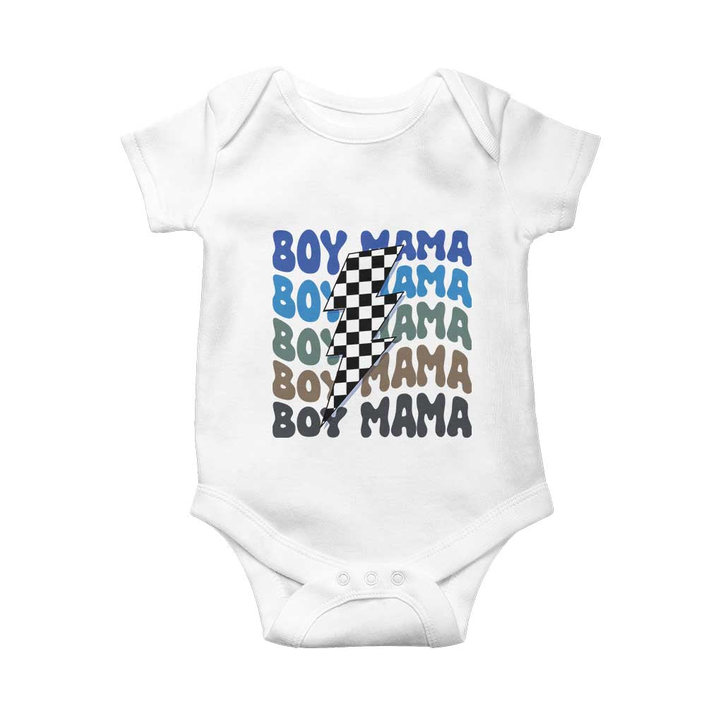 Funny Boy Mama Baby Onesie Mother's Day Checkered Lightning Bolt