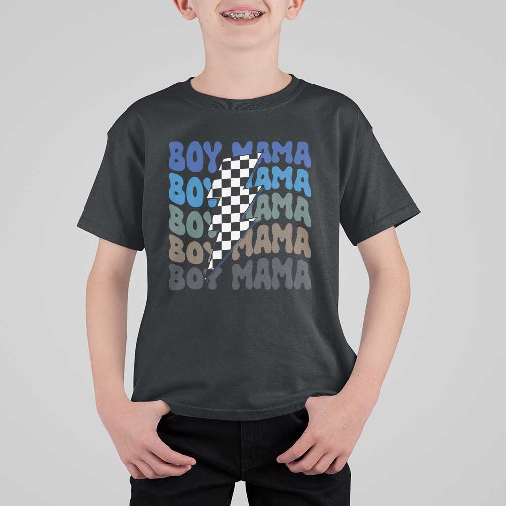 Funny Boy Mama T Shirt For Kid Mother's Day Checkered Lightning Bolt