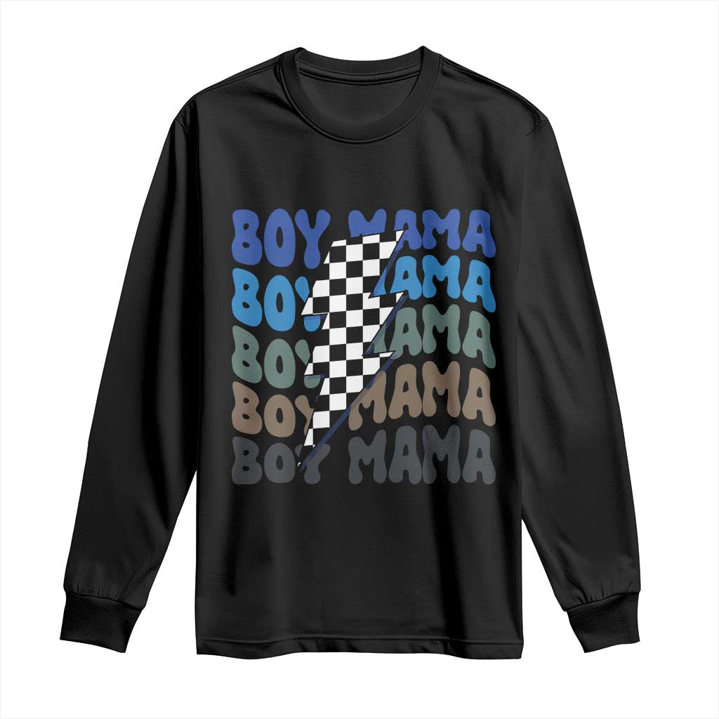 Funny Boy Mama Long Sleeve Shirt Mother's Day Checkered Lightning Bolt