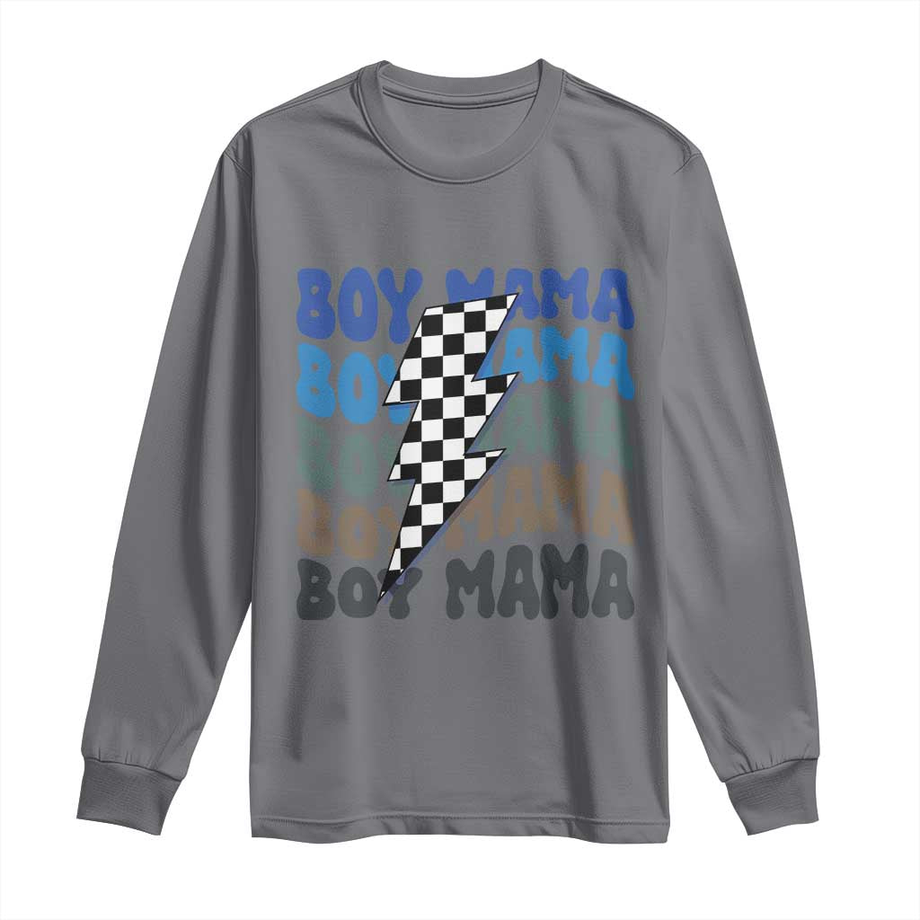 Funny Boy Mama Long Sleeve Shirt Mother's Day Checkered Lightning Bolt