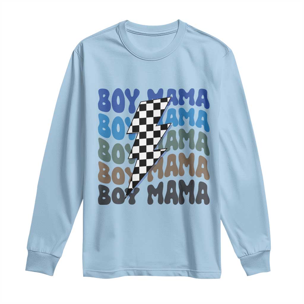 Funny Boy Mama Long Sleeve Shirt Mother's Day Checkered Lightning Bolt