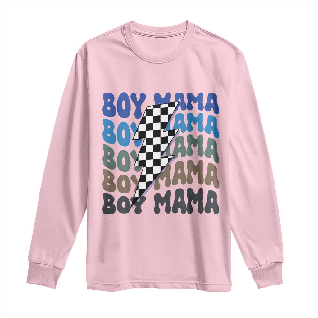 Funny Boy Mama Long Sleeve Shirt Mother's Day Checkered Lightning Bolt