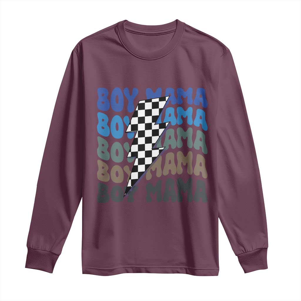 Funny Boy Mama Long Sleeve Shirt Mother's Day Checkered Lightning Bolt