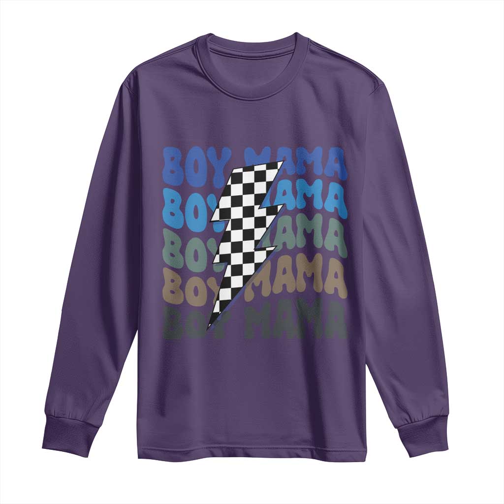 Funny Boy Mama Long Sleeve Shirt Mother's Day Checkered Lightning Bolt