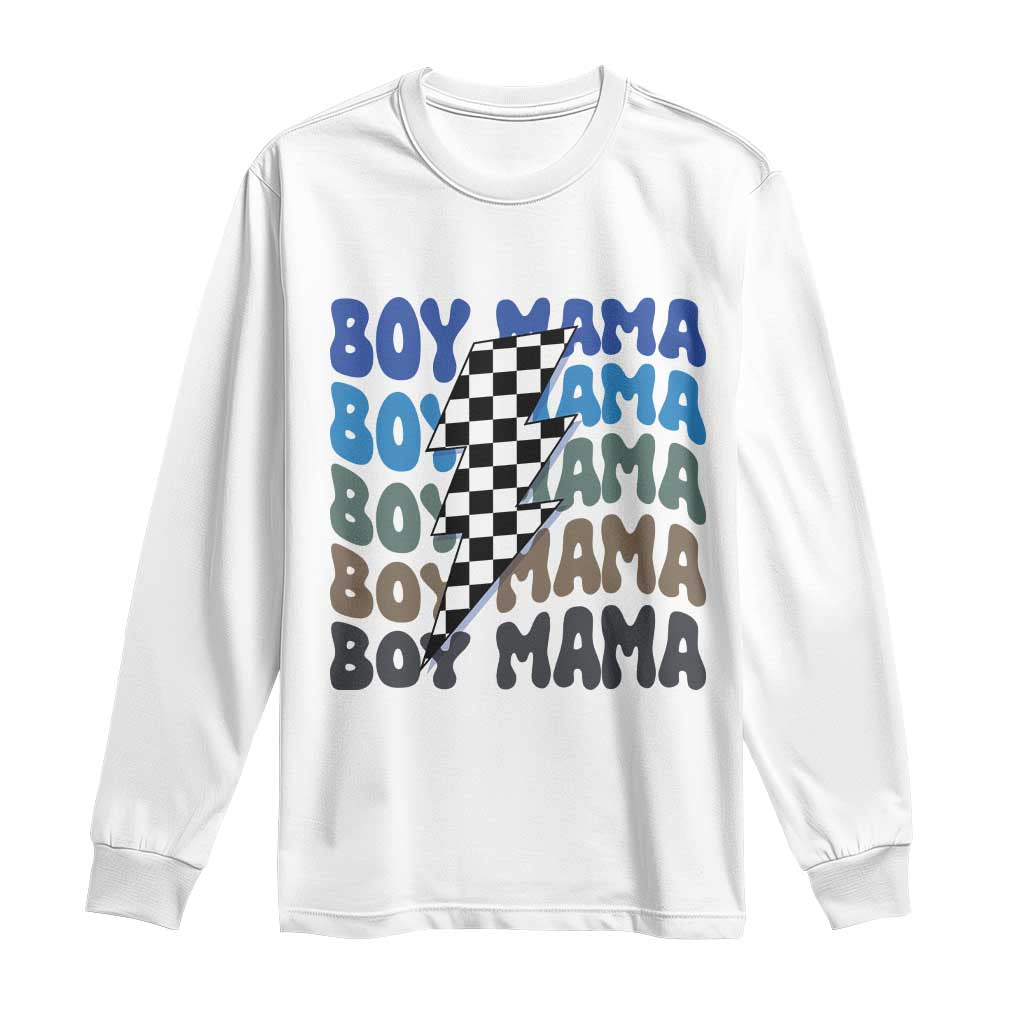 Funny Boy Mama Long Sleeve Shirt Mother's Day Checkered Lightning Bolt