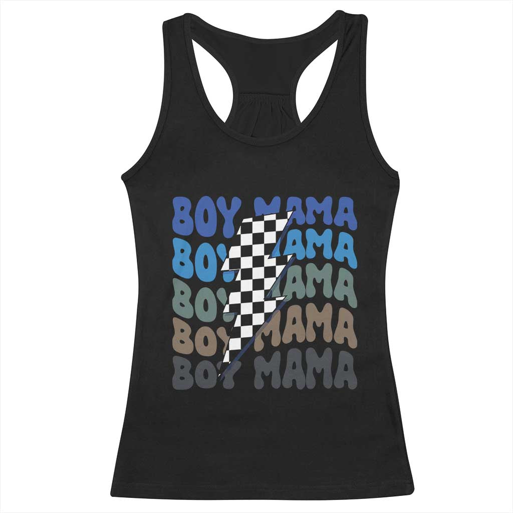 Funny Boy Mama Racerback Tank Top Mother's Day Checkered Lightning Bolt