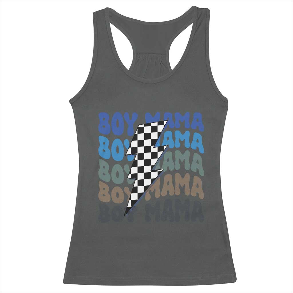 Funny Boy Mama Racerback Tank Top Mother's Day Checkered Lightning Bolt
