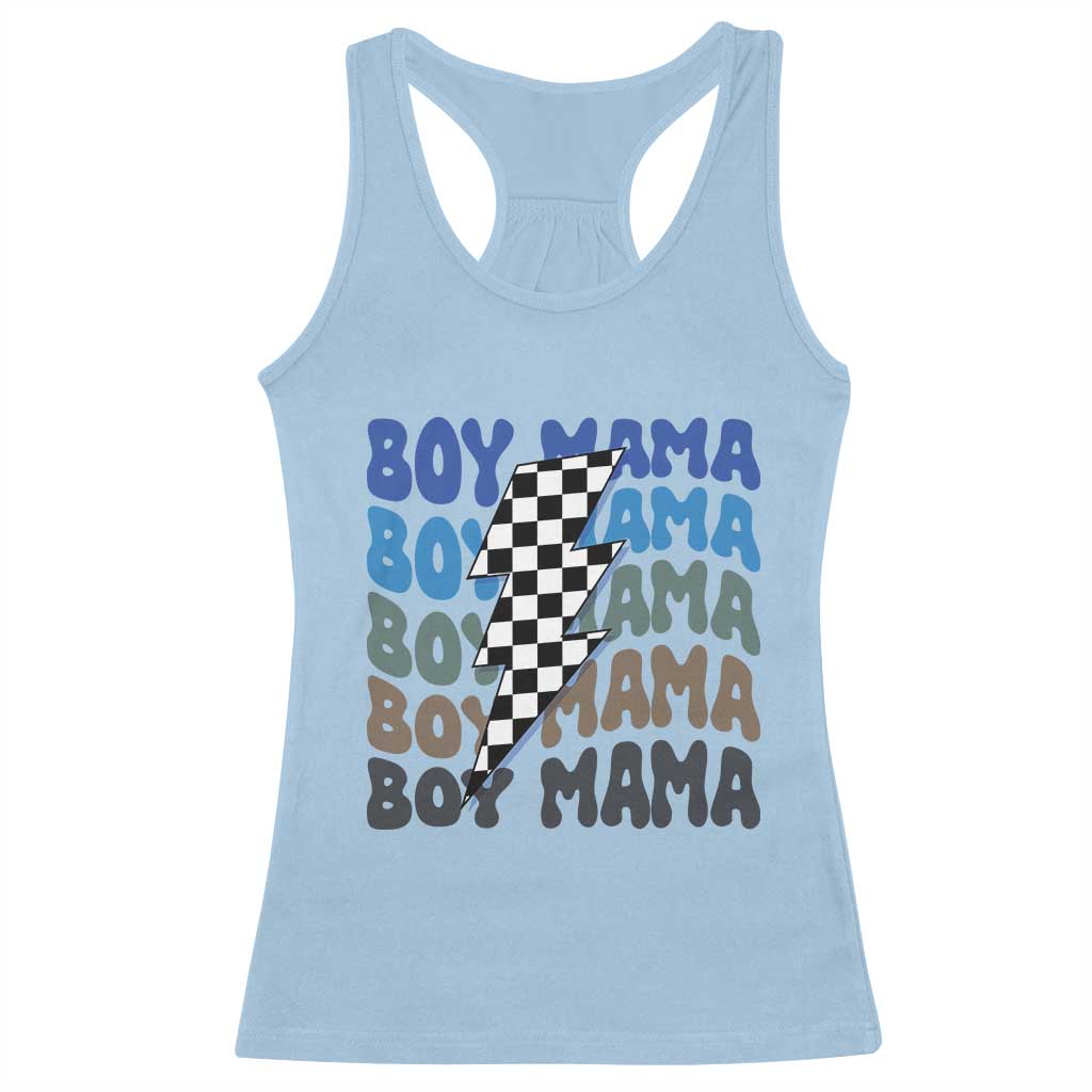 Funny Boy Mama Racerback Tank Top Mother's Day Checkered Lightning Bolt